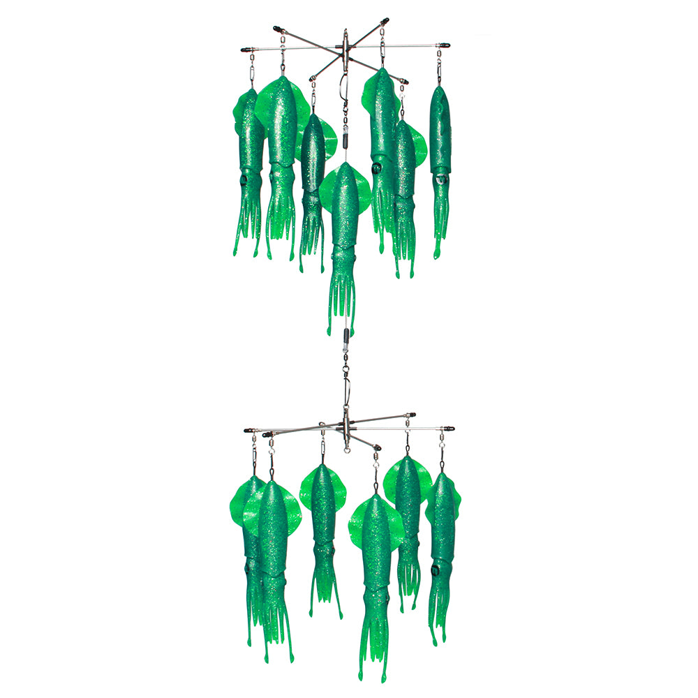 Double Tier Vivid Christmas Tree Green No Tangle 12" x 12" Squid Dredge